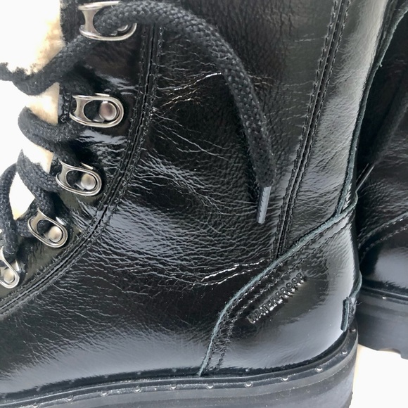 Women’s Sorel Lennox Cozy Sherpa Lace Black Patent Leather Chunky Boots US 7 - Picture 6 of 12